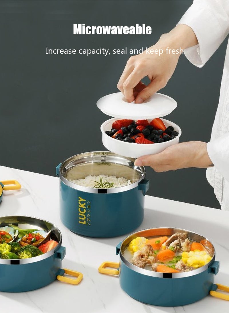 Lucky Triple Large Capacity Stainless Steel Lunch Box, Portable Insulated Lunch Box with Inner Compartment Warmer, Cutlery and Insulated Pouch, Microwaveable, Great for School, Camping and Work, Kitchen Organizer and Storage, Kitchen Accessories - Image 3